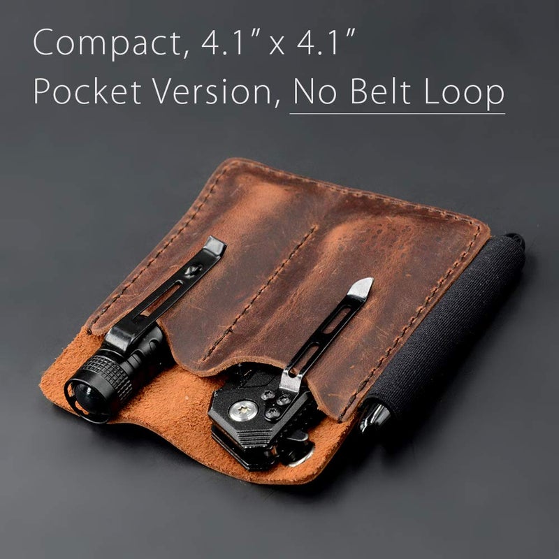 diodrio EDC Leather Pocket Organizer, Pocket Slip, Pocket Knife Pouch, EDC Carrier, with Pen Loop, Everyday Carry Organizers, Full Grain Leather. Chestnut. - Image 4